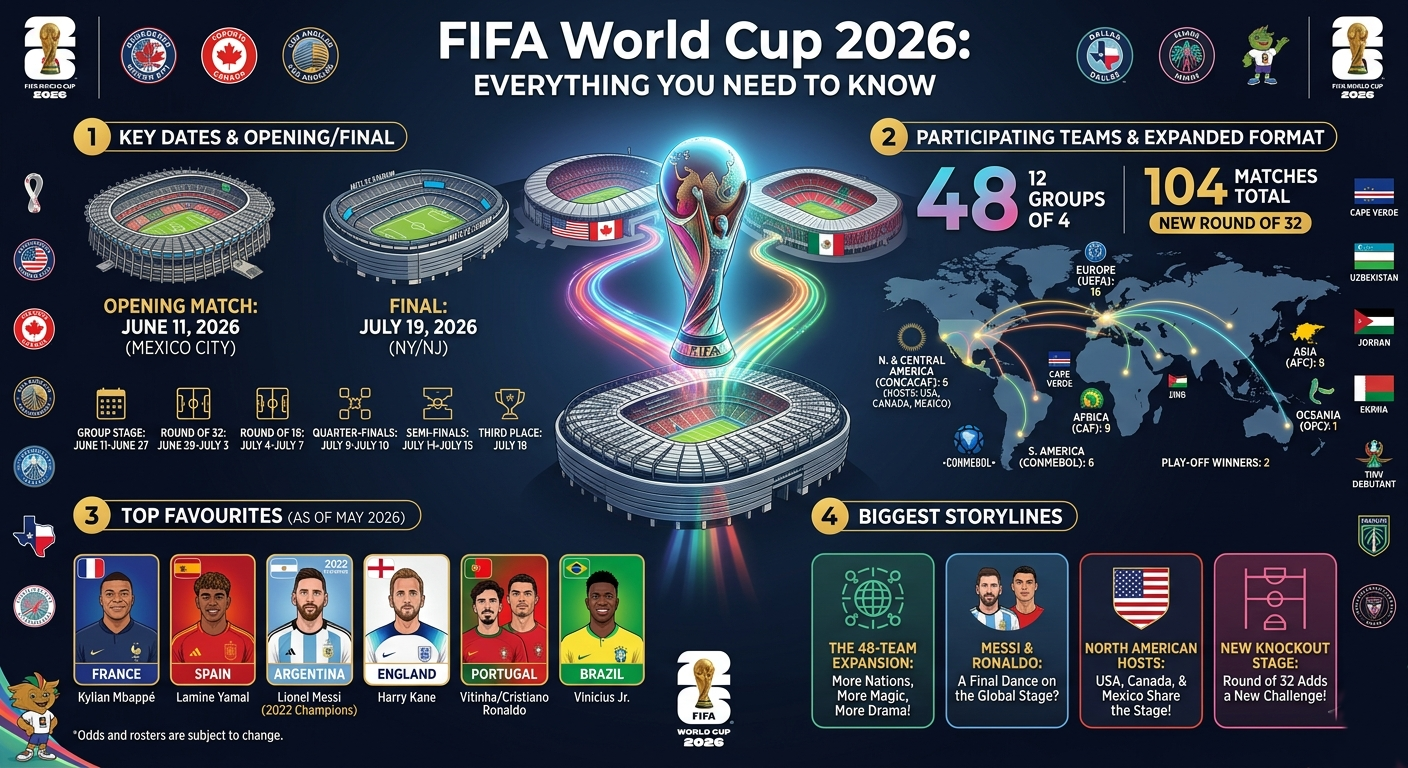 FIFA World Cup 2026 Everything You Need to Know — Dates, Teams, Favourites, and the Biggest Stories