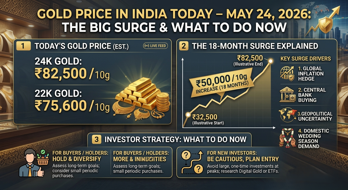 Gold Price in India Today — May 24, 2026 Why Gold Has Surged ₹50,000 in 18 Months and What to Do Now