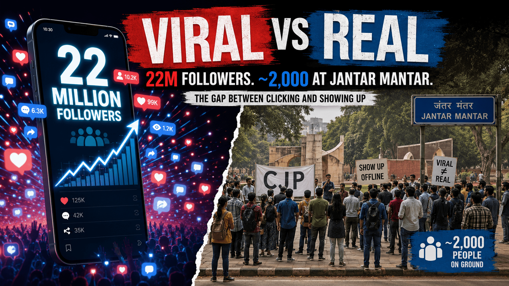 22 Million Followers. ~2,000 at Jantar Mantar. CJP’s First Protest Reveals the Enormous Gap Between Viral and Real