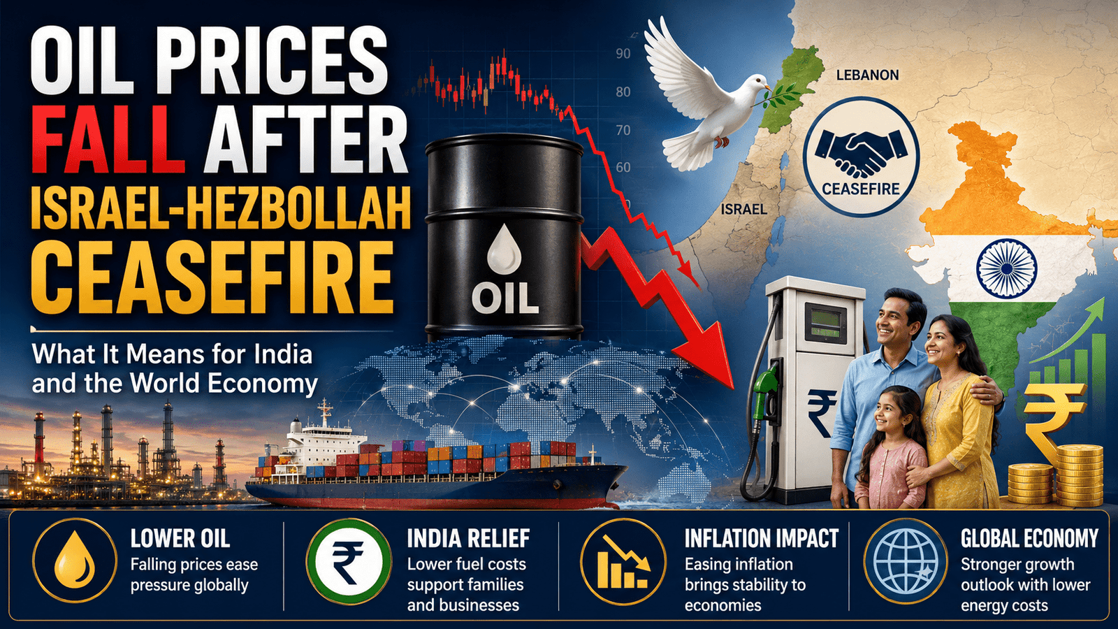 Oil Prices Fall After Israel-Hezbollah Ceasefire What It Means for India and the World Economy