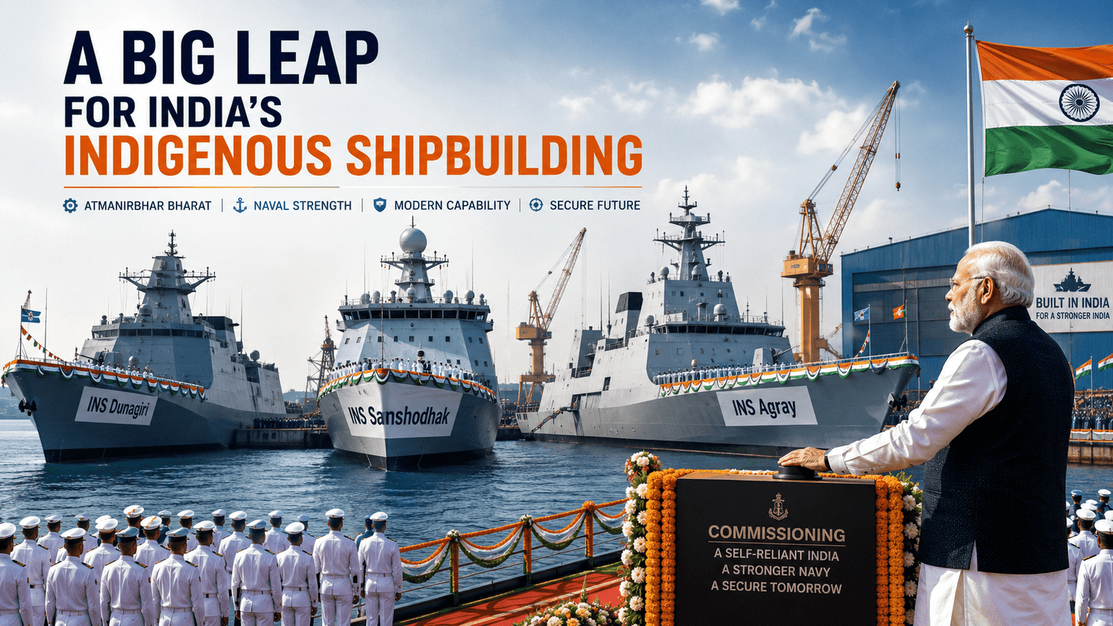 PM Modi Commissions Three Indian Navy Vessels A Big Leap for India’s Indigenous Shipbuilding Power