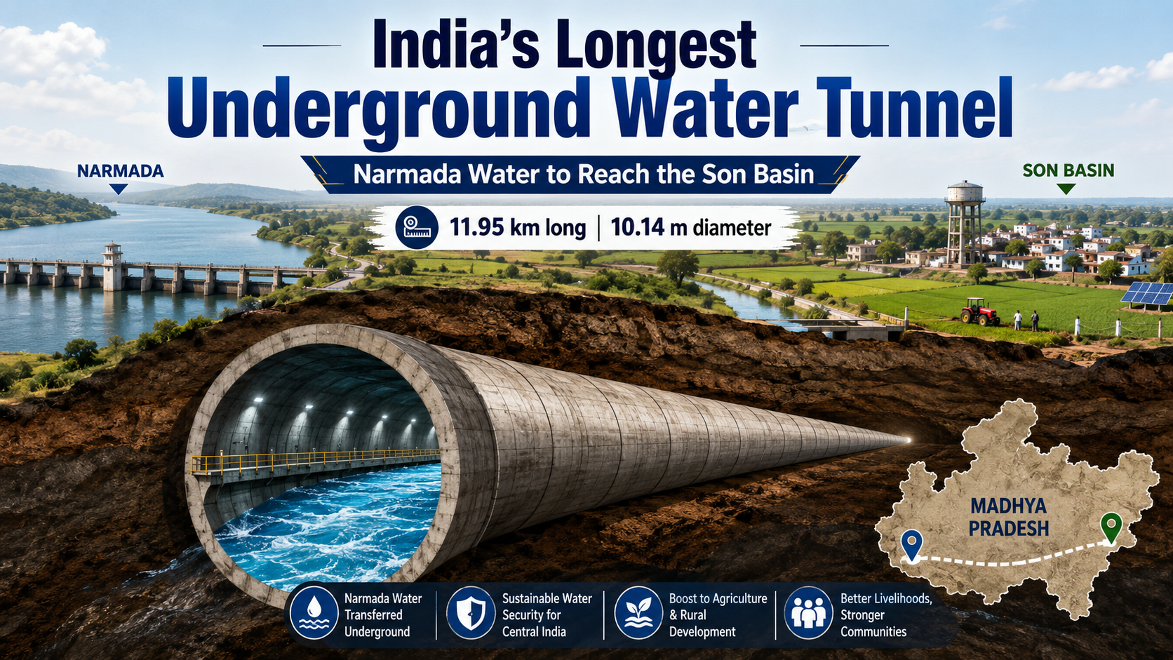 Narmada tunnel project infographic