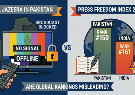 Al Jazeera Goes Dark in Pakistan—Yet Pakistan Ranks Above India in Press Freedom Meta Description Al Jazeera became inaccessible in Pakistan, yet Pakistan ranks above India in the 2026 Press Freedom Index. Are global rankings misleading Generate a featured image for my article , make sure it is copywrite free and adsense complient.